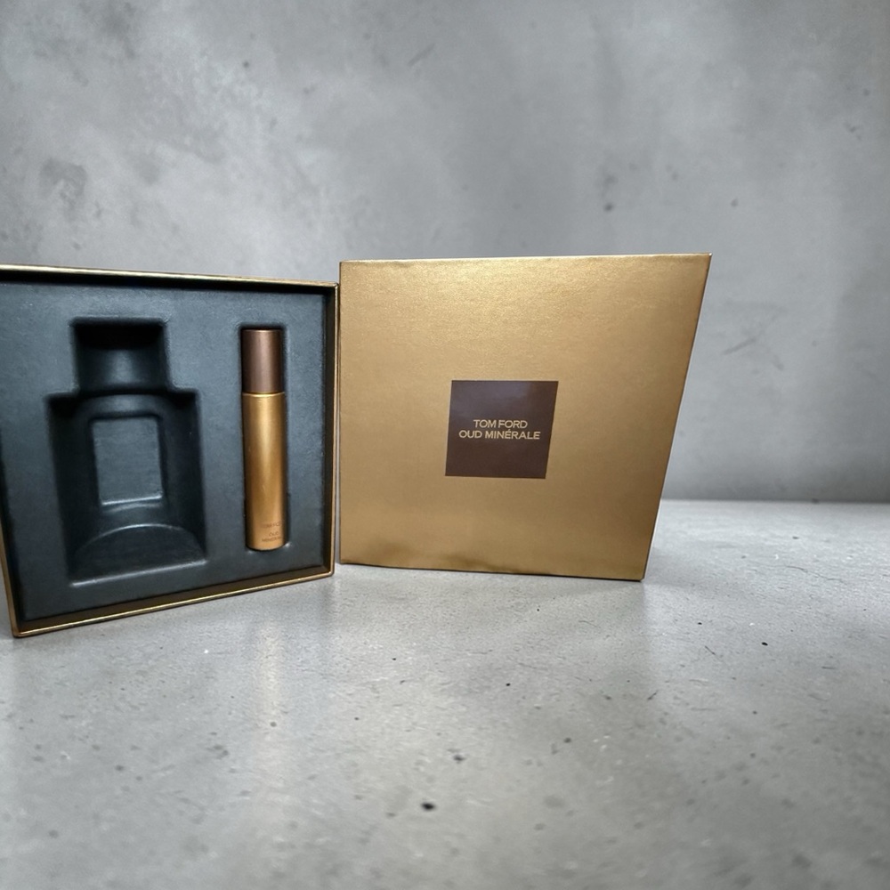 Tom Ford Empty Gold Travel Spray with Matching Presentation Box